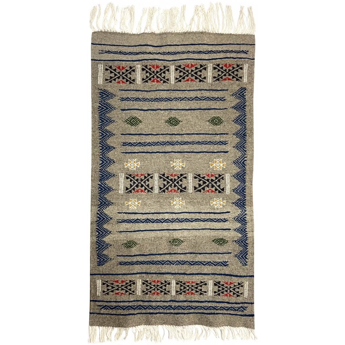 Berber Teppich Teppich Kelim Annaz 68x121 Grau (Handgewebt, Wolle, Tunesien) Tunesischer Kelim-Teppich im marokkanischen Stil. R