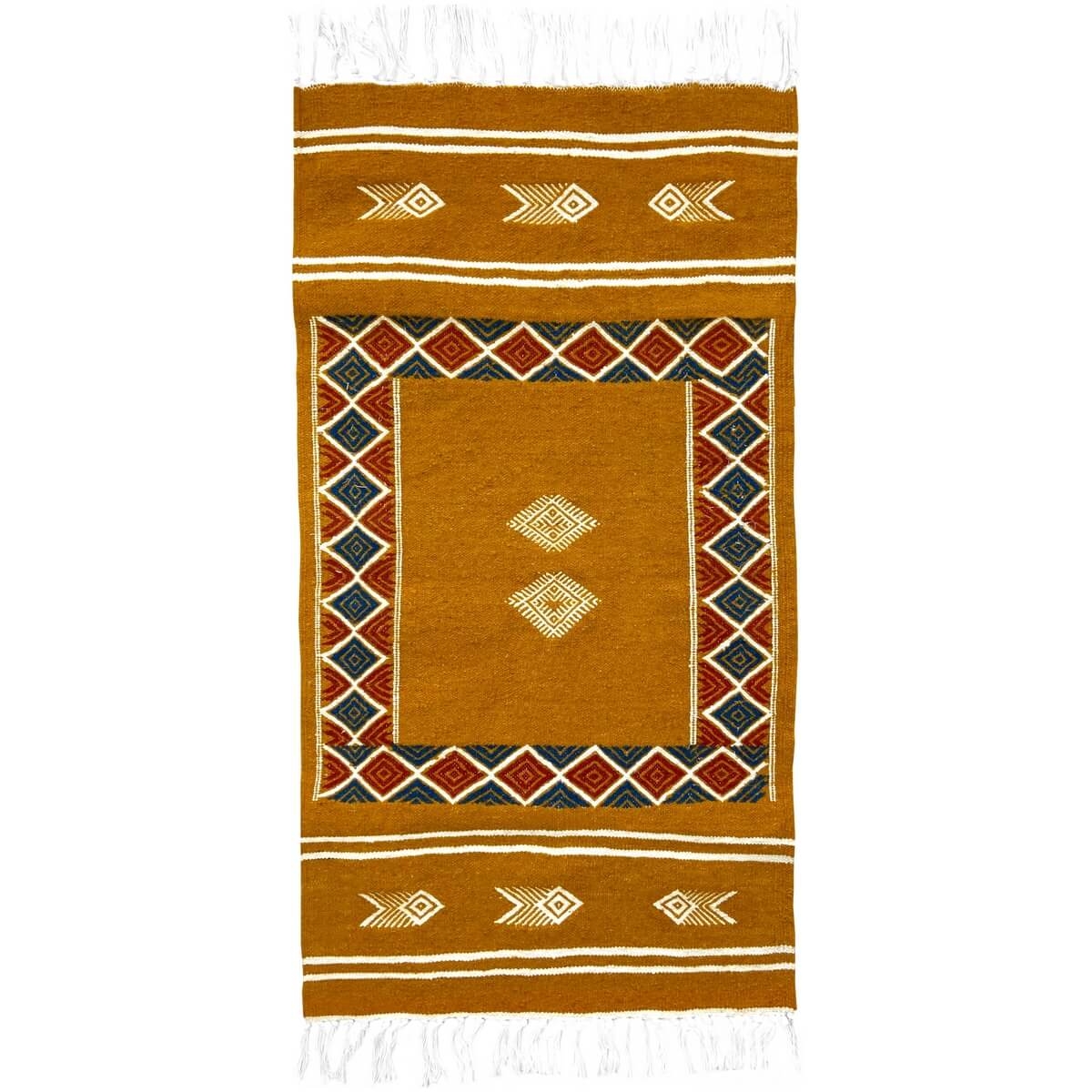 Tapete berbere Tapete Kilim Belem 56x104 Amarelo (Tecidos à mão, Lã, Tunísia) Tapete tunisiano kilim, estilo marroquino. Tapete 