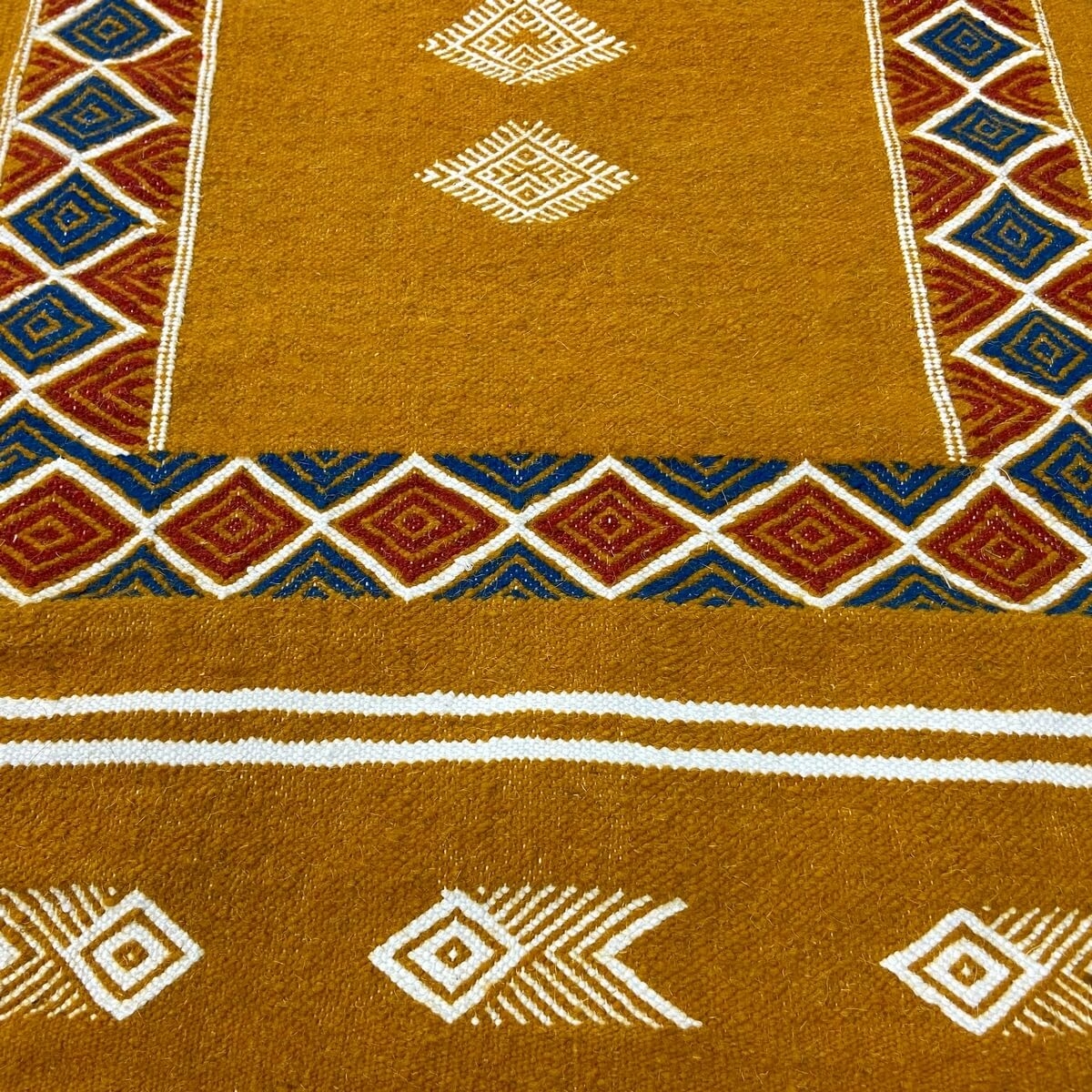 Tapete berbere Tapete Kilim Belem 56x104 Amarelo (Tecidos à mão, Lã, Tunísia) Tapete tunisiano kilim, estilo marroquino. Tapete 