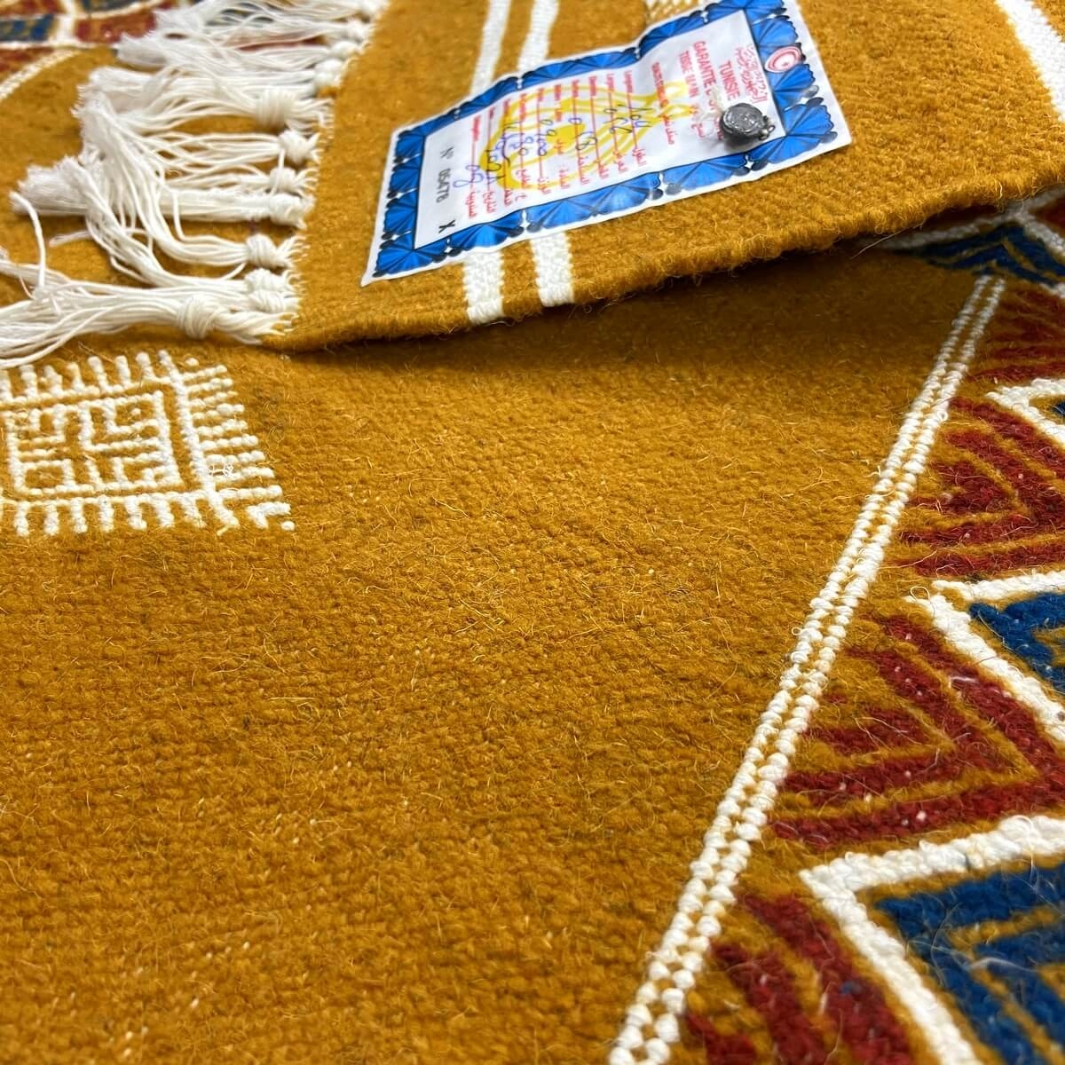 Tapete berbere Tapete Kilim Belem 56x104 Amarelo (Tecidos à mão, Lã, Tunísia) Tapete tunisiano kilim, estilo marroquino. Tapete 