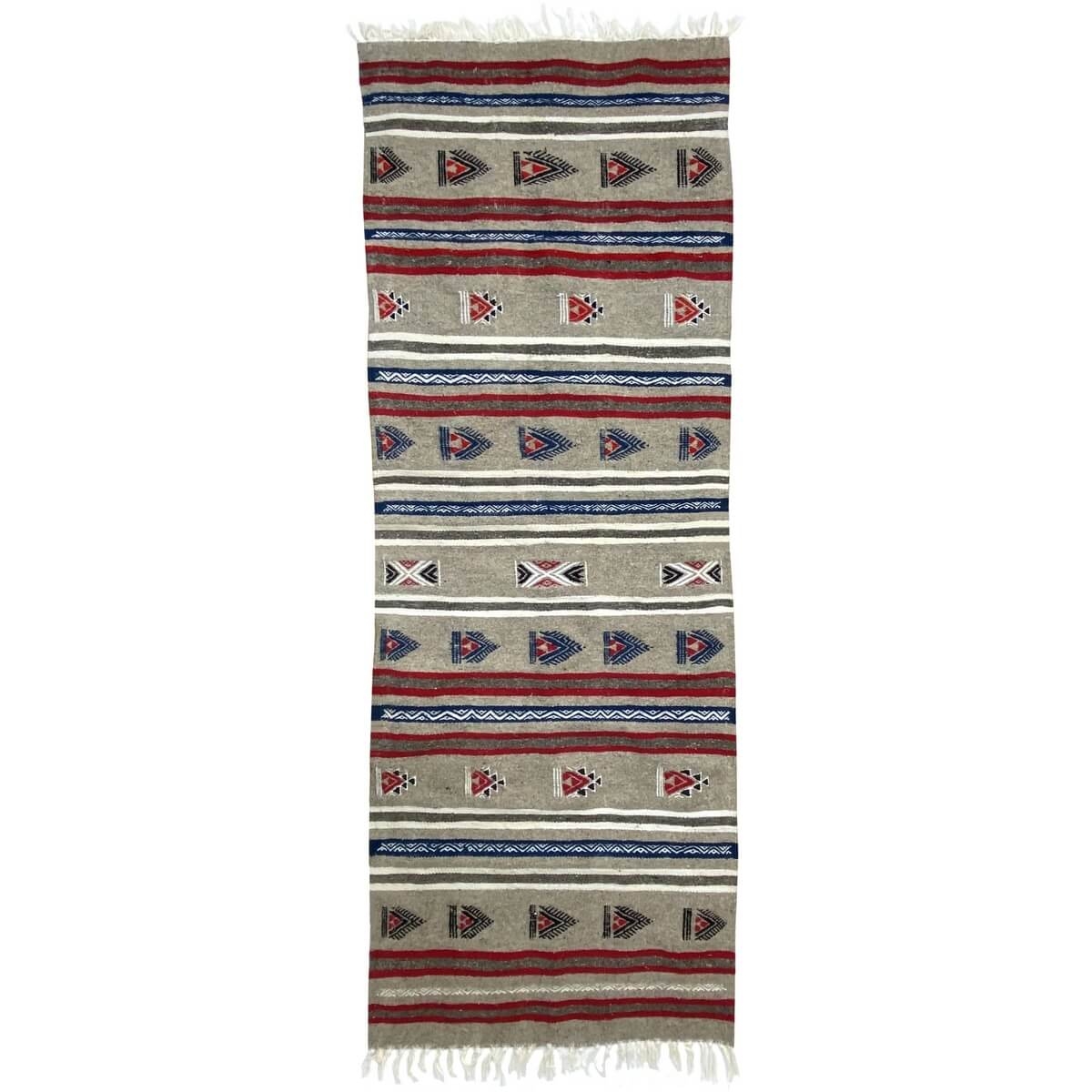 Alfombra bereber Alfombra Kilim largo Faskat 68x194 Gris (Hecho a mano, Lana, Túnez) Alfombra kilim tunecina, estilo marroquí. A
