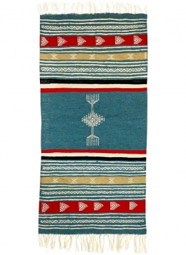 tappeto berbero Tappeto Kilim Ebeles 56x116 Turchese/Giallo/Rosso (Fatto a mano, Lana) Tappeto kilim tunisino, in stile marocchi