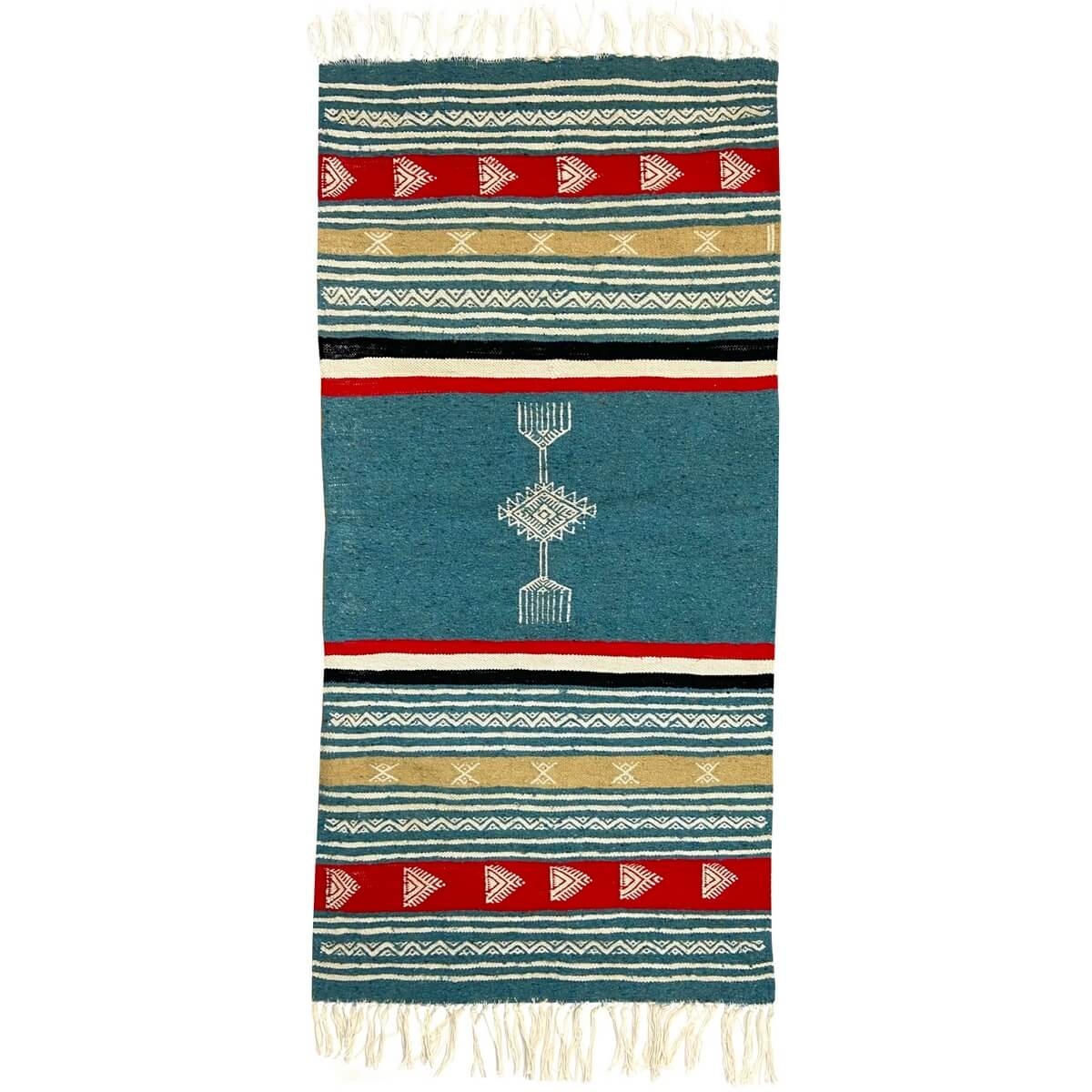 tappeto berbero Tappeto Kilim Ebeles 56x116 Turchese/Giallo/Rosso (Fatto a mano, Lana) Tappeto kilim tunisino, in stile marocchi