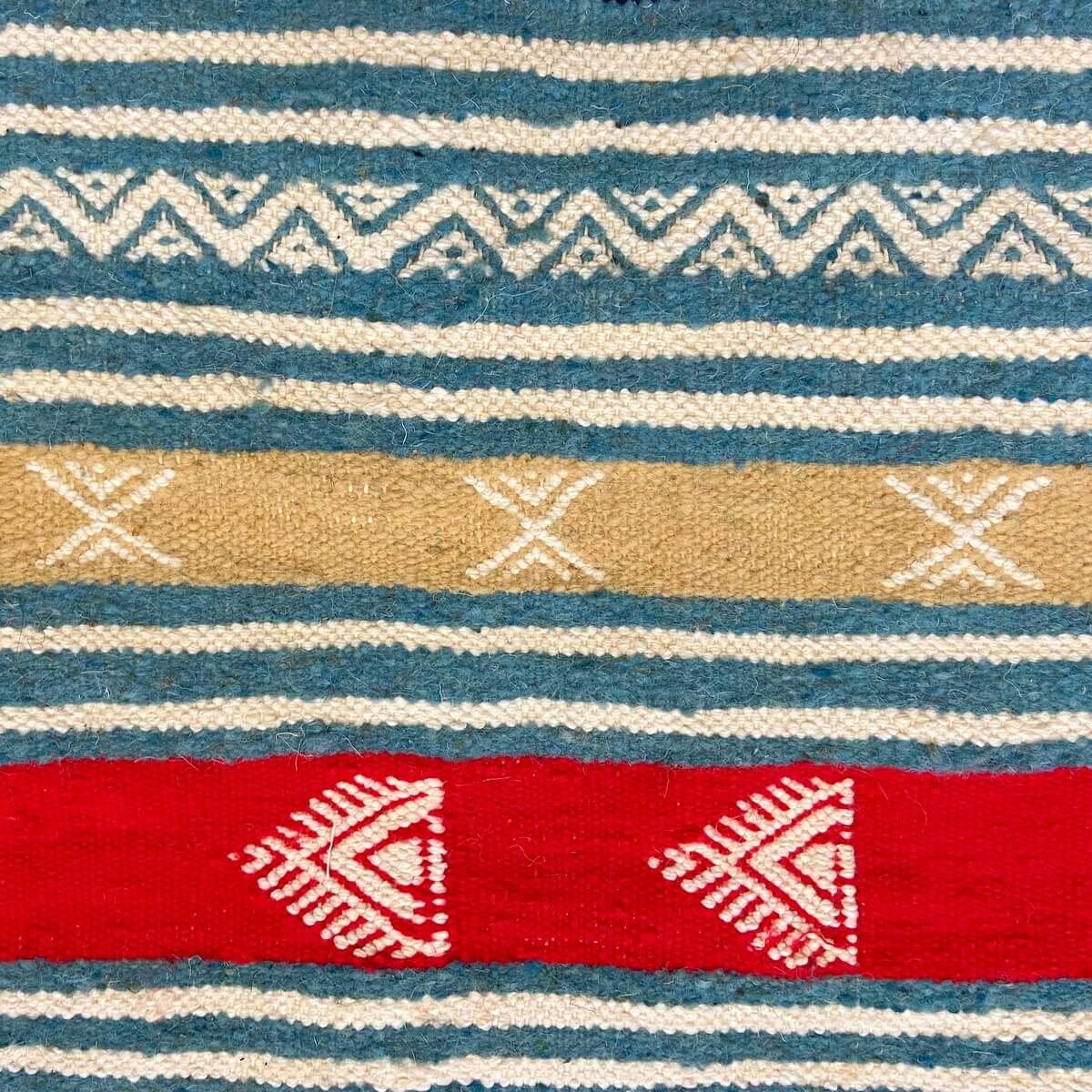 tappeto berbero Tappeto Kilim Ebeles 56x116 Turchese/Giallo/Rosso (Fatto a mano, Lana) Tappeto kilim tunisino, in stile marocchi