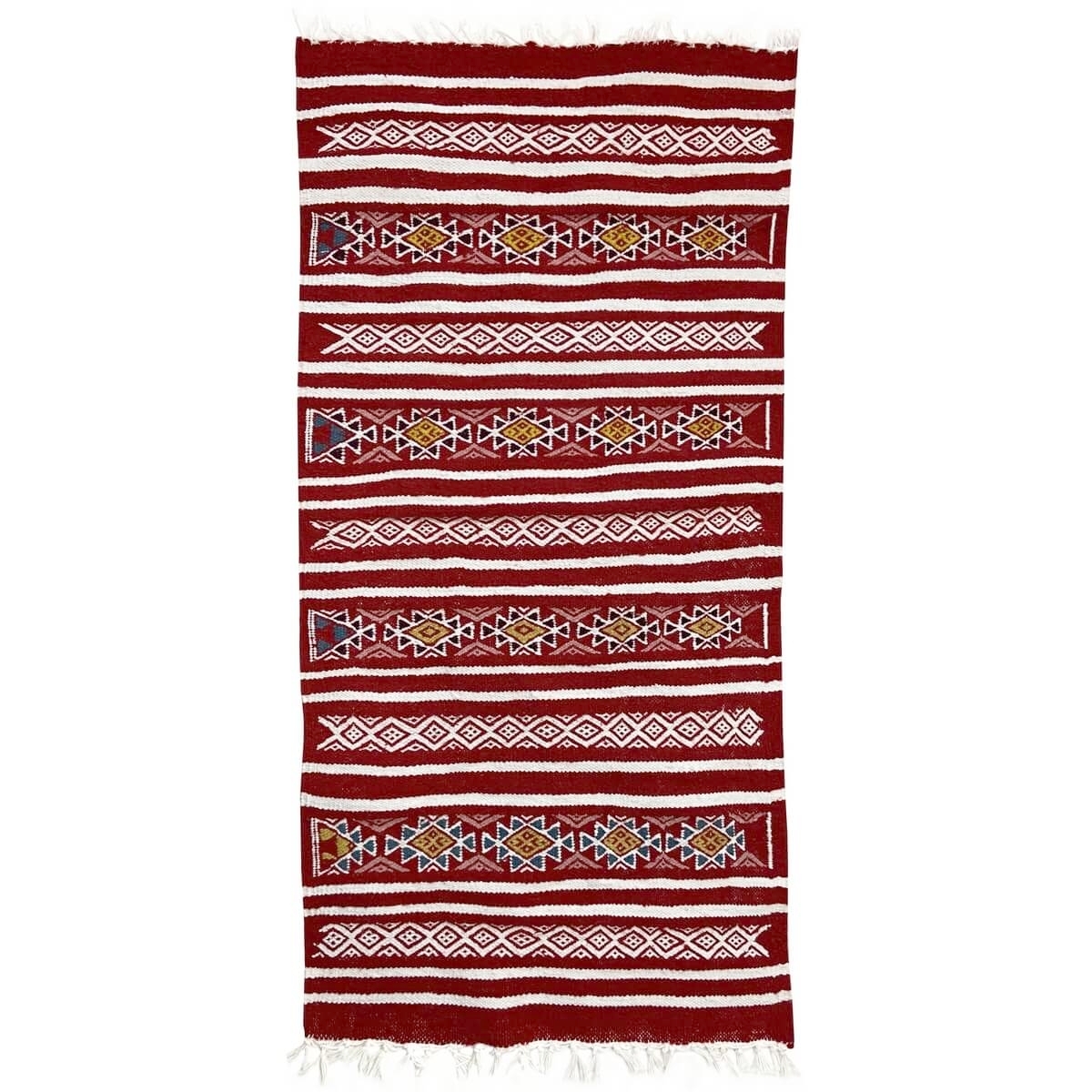 Berber Teppich Teppich Kelim Friqya 57x118 Rot (Handgewebt, Wolle, Tunesien) Tunesischer Kelim-Teppich im marokkanischen Stil. R