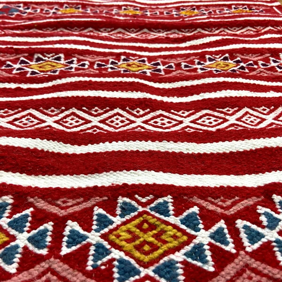 Berber Teppich Teppich Kelim Friqya 57x118 Rot (Handgewebt, Wolle, Tunesien) Tunesischer Kelim-Teppich im marokkanischen Stil. R