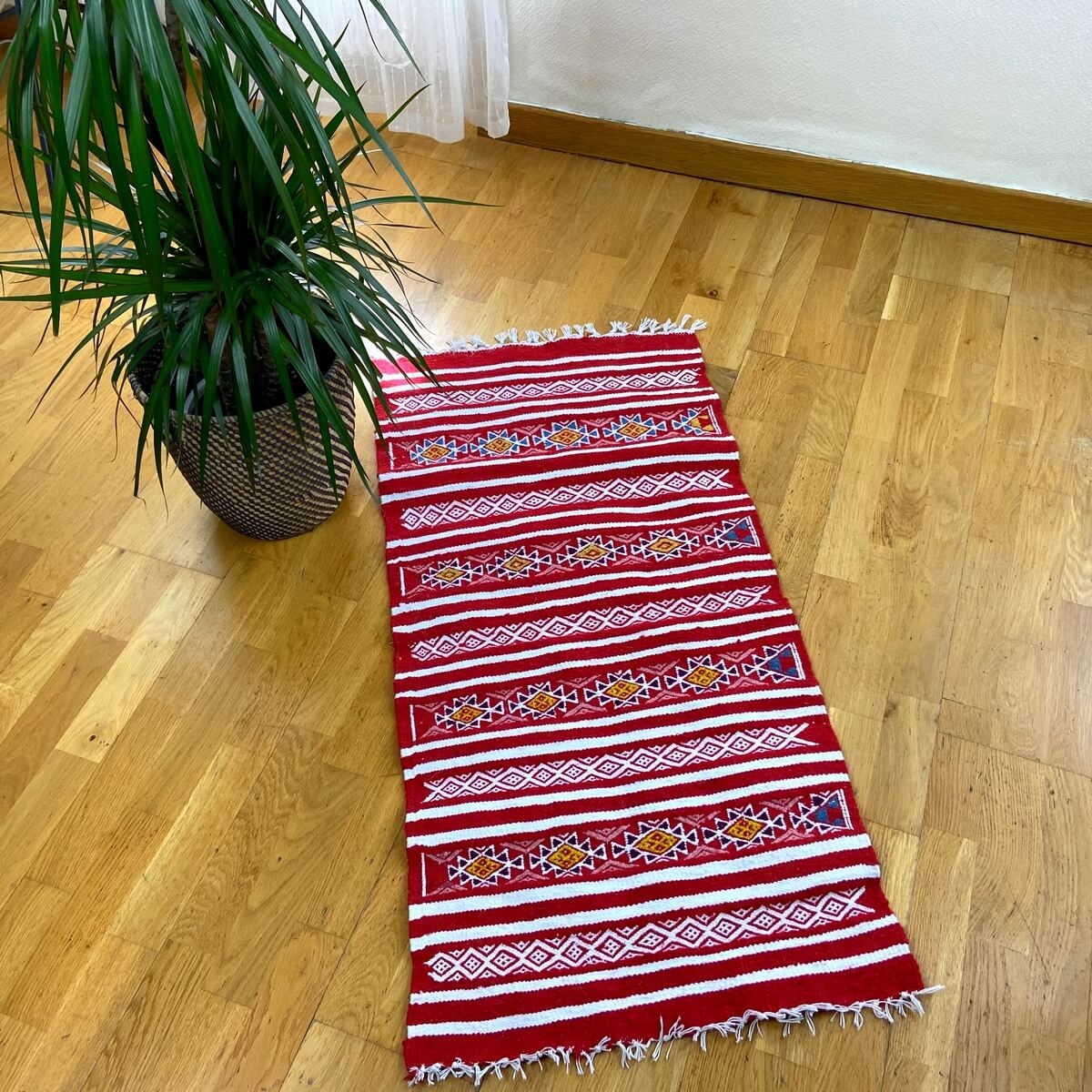 Berber Teppich Teppich Kelim Friqya 57x118 Rot (Handgewebt, Wolle, Tunesien) Tunesischer Kelim-Teppich im marokkanischen Stil. R