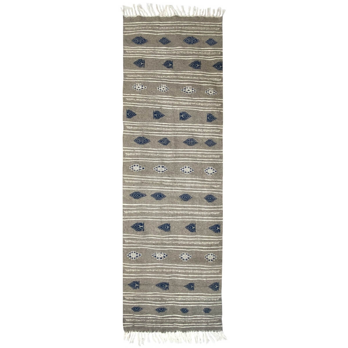 Berber carpet Rug Kilim long Ernoud 73x227 Gris (Handmade, Wool, Tunisia) Tunisian Rug Kilim style Moroccan rug. Rectangular car