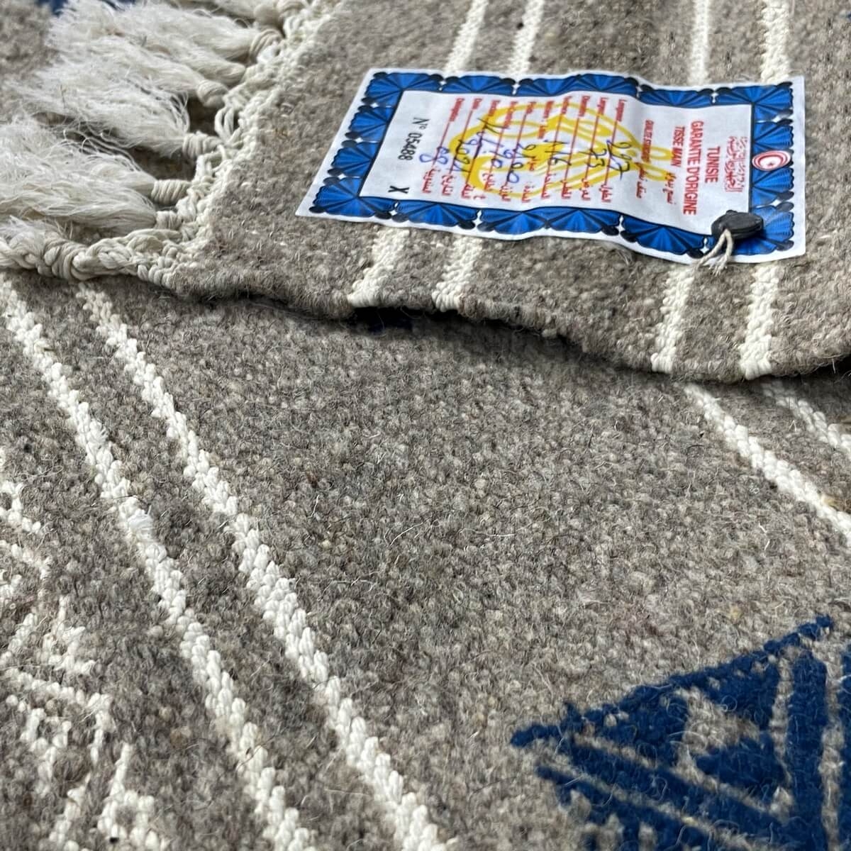 Berber carpet Rug Kilim long Ernoud 73x227 Gris (Handmade, Wool, Tunisia) Tunisian Rug Kilim style Moroccan rug. Rectangular car