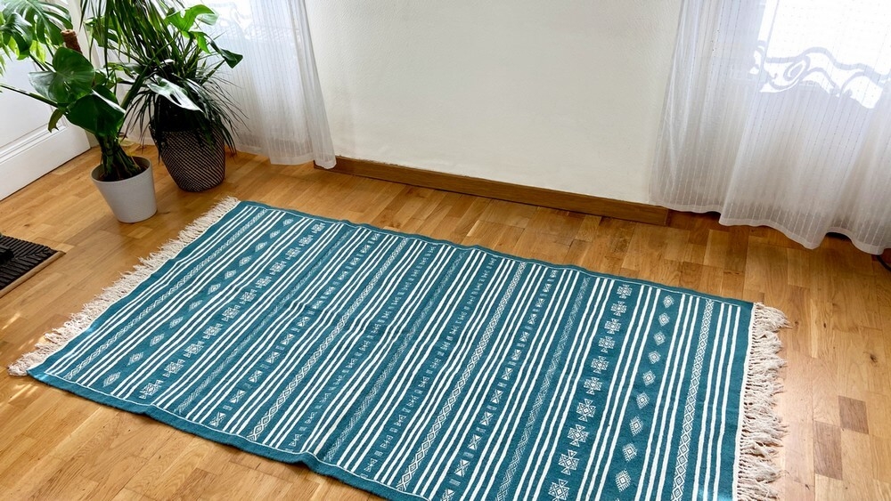 tappeto berbero Tappeto Kilim Thegha 112x208  Turchese (Fatto a mano, Lana) Tappeto kilim tunisino, in stile marocchino. Tappeto