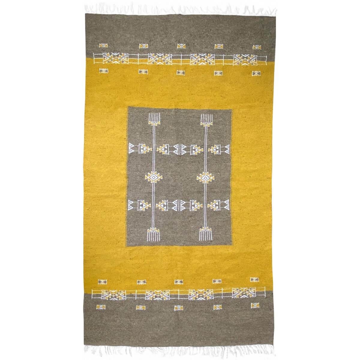 Berber tapijt Tapijt Kilim Israsen 114x202 Grijs/Geel (Handgeweven, Wol, Tunesië) Tunesisch kilimdeken, Marokkaanse stijl. Recht