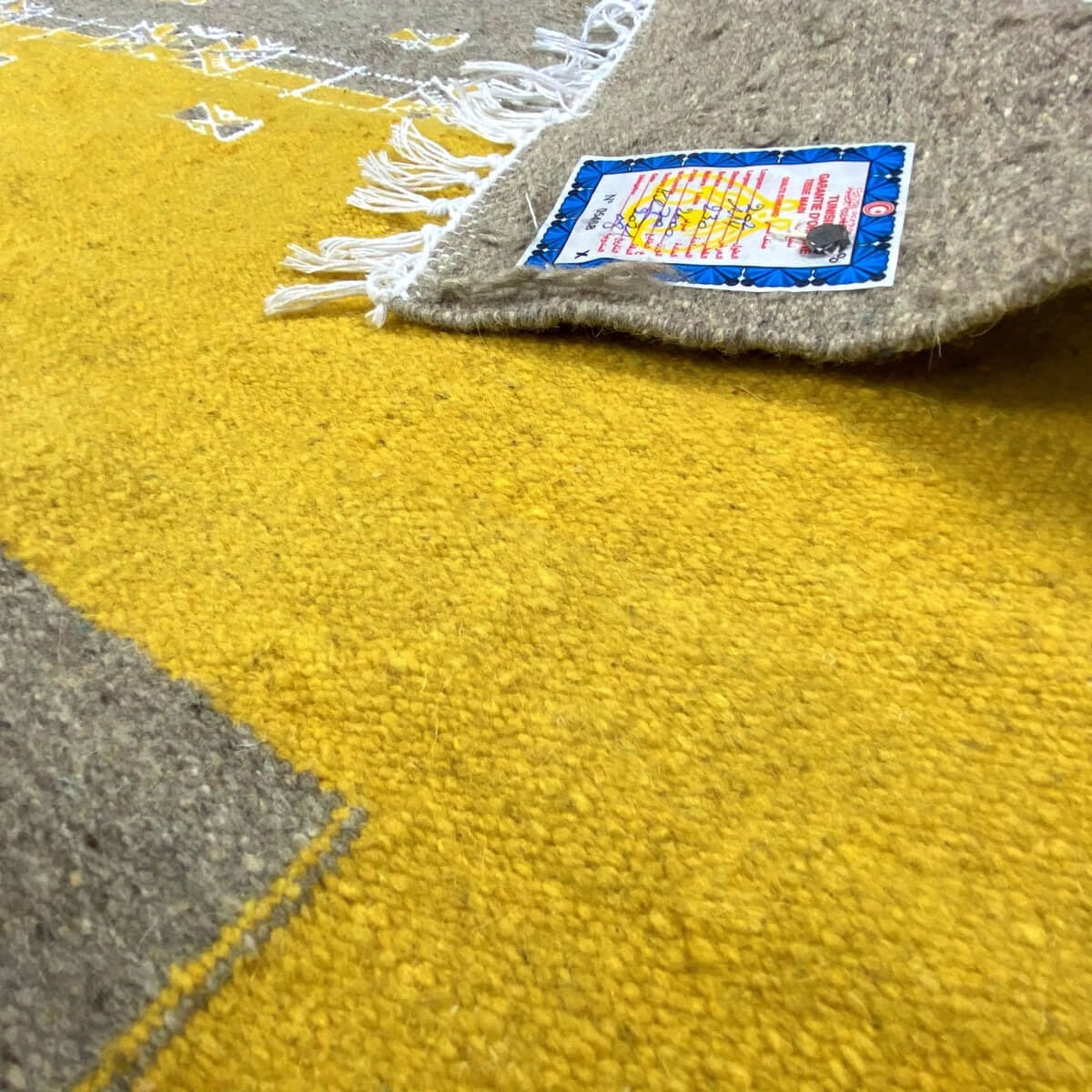 tappeto berbero Tappeto Kilim Israsen 114x202 Grigio/Giallo (Fatto a mano, Lana, Tunisia) Tappeto kilim tunisino, in stile maroc