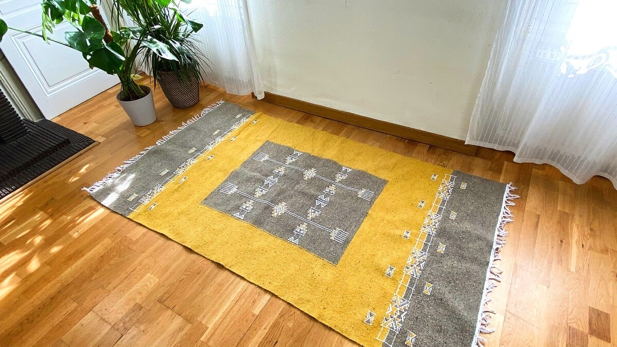 tappeto berbero Tappeto Kilim Israsen 114x202 Grigio/Giallo (Fatto a mano, Lana, Tunisia) Tappeto kilim tunisino, in stile maroc