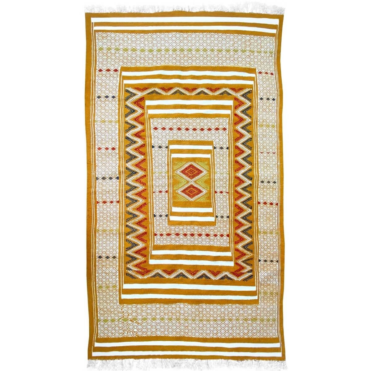Berber tapijt Tapijt Kilim Tegiza 112x200 Geel/Wit (Handgeweven, Wol, Tunesië) Tunesisch kilimdeken, Marokkaanse stijl. Rechthoe