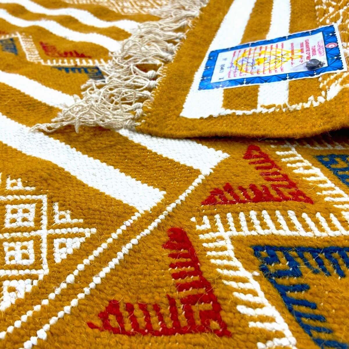 Tapete berbere Tapete Kilim Tegiza 112x200 Branco/Amarelado (Tecidos à mão, Lã) Tapete tunisiano kilim, estilo marroquino. Tapet