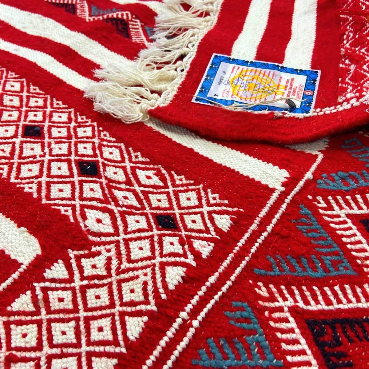 Tapete berbere Tapete Kilim Yekker 114x194 Vermelho (Tecidos à mão, Lã, Tunísia) Tapete tunisiano kilim, estilo marroquino. Tape