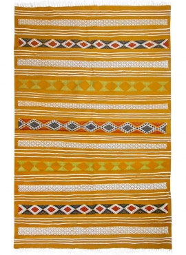 Berber carpet Rug Kilim Kadey 123x196 Yellow (Handmade, Wool) Tunisian Rug Kilim style Moroccan rug. Rectangular carpet 100% woo