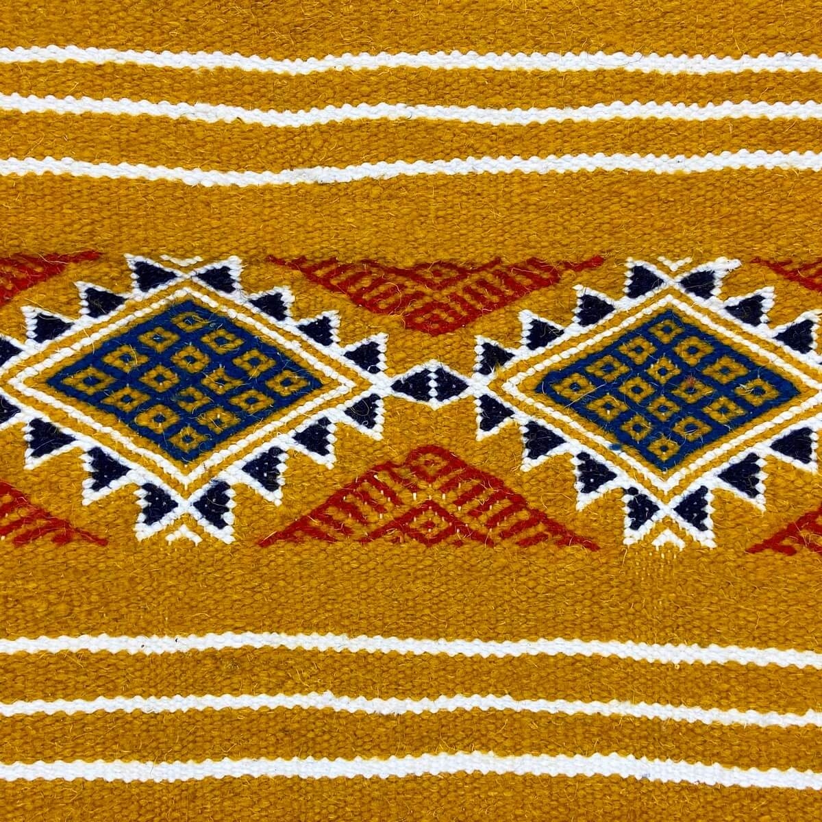 Tapis berbère Tapis Kilim Kadey 123x196 Jaune (Tissé main, Laine) Tapis kilim tunisien style tapis marocain. Tapis rectangulaire
