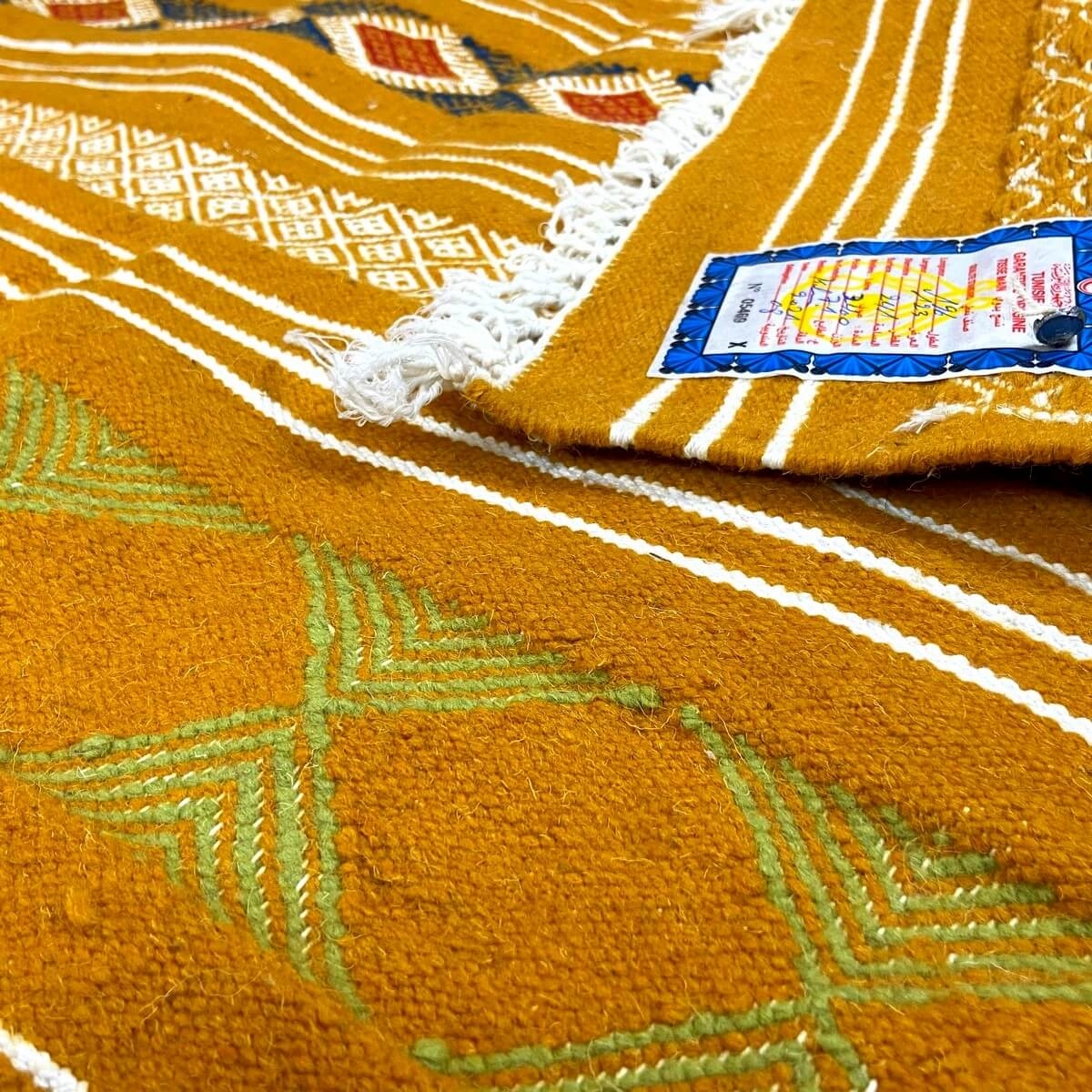 Tapis berbère Tapis Kilim Kadey 123x196 Jaune (Tissé main, Laine) Tapis kilim tunisien style tapis marocain. Tapis rectangulaire