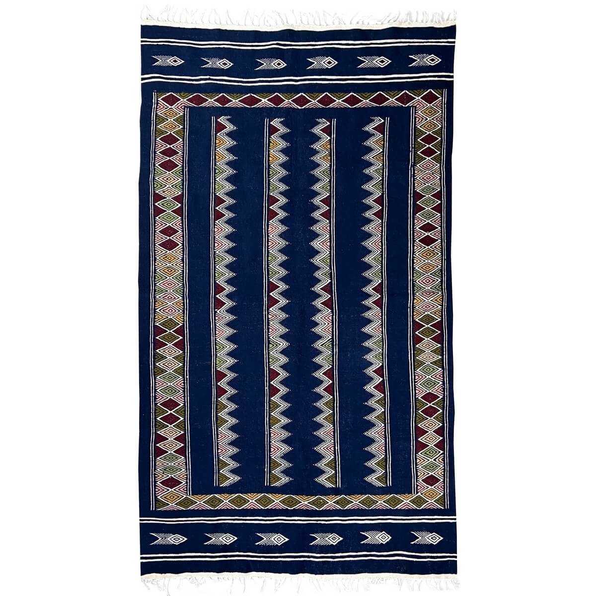 Tapis berbère Tapis Kilim Laarbi 135x235 Bleu (Tissé main, Laine) Tapis kilim tunisien style tapis marocain. Tapis rectangulaire