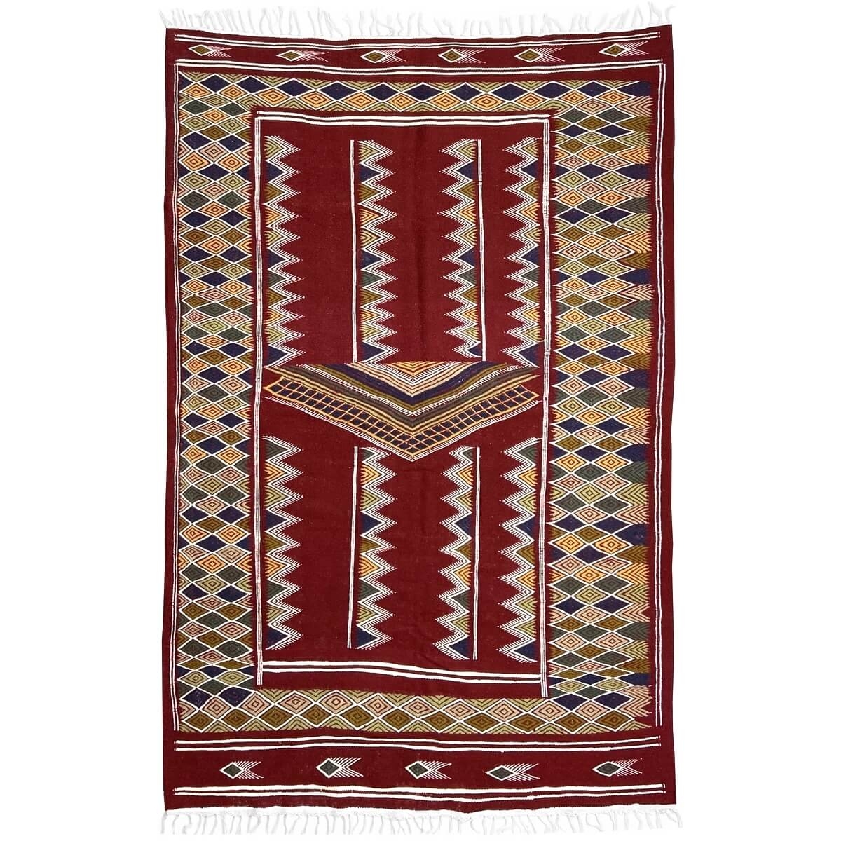 Tapis berbère Tapis Kilim Ingad 135x240 Rouge bordeaux (Tissé main, Laine) Tapis kilim tunisien style tapis marocain. Tapis rect