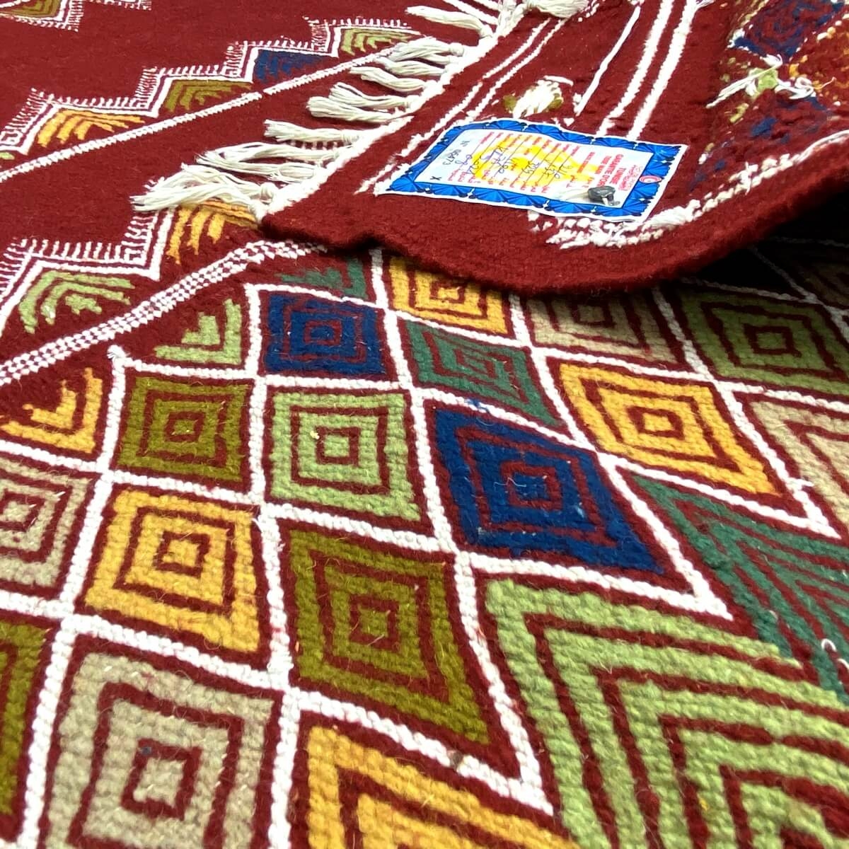 Tapete berbere Tapete Kilim Ingad 135x240 Bordeaux vermelho (Tecidos à mão, Lã) Tapete tunisiano kilim, estilo marroquino. Tapet