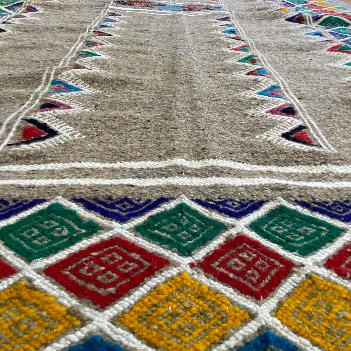 Tapete berbere Tapete Kilim Gayaya 132x250 Cinza (Tecidos à mão, Lã) Tapete tunisiano kilim, estilo marroquino. Tapete retangula