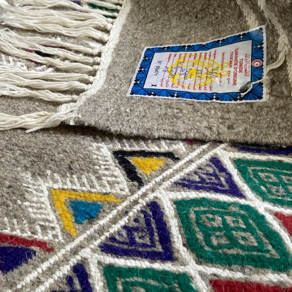 Tapis berbère Tapis Kilim Gayaya 132x250 Gris (Tissé main, Laine) Tapis kilim tunisien style tapis marocain. Tapis rectangulaire