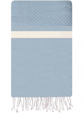 Tapis berbère Fouta Géante Mirage Nid d'abeille - 200x300 - Bleu - 100% coton Serviette fouta originale de Tunisie. Format class