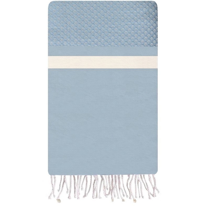 Berber Teppich Fouta Riese Mirage Wabe - 200x300 - Blau - 100% Baumwolle Original Fouta Handtuch aus Tunesien. Klassische Größe 