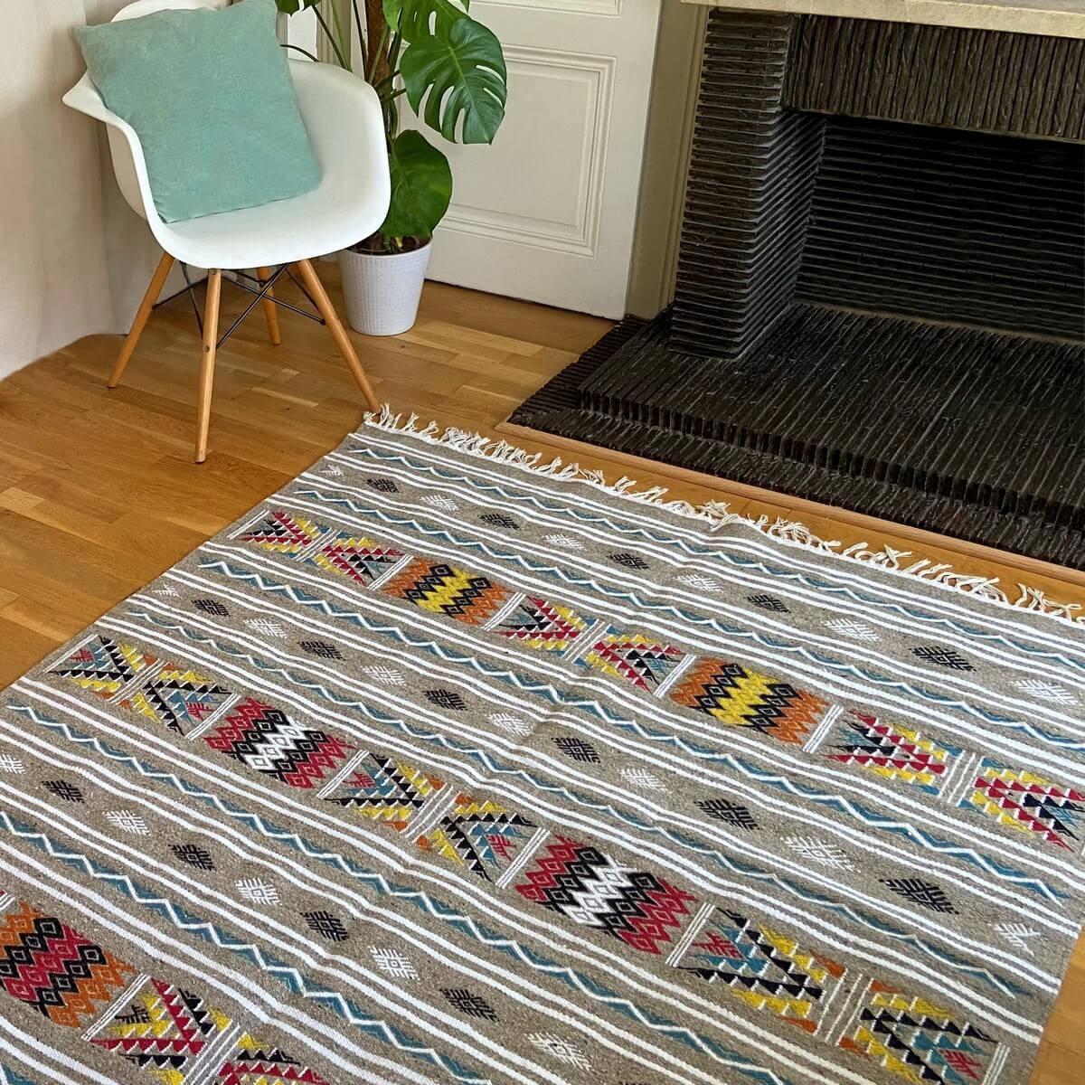 Berber tapijt Tapijt Kilim Aous 150x250 Veelkleurig (Handgeweven, Wol, Tunesië) Tunesisch kilimdeken, Marokkaanse stijl. Rechtho