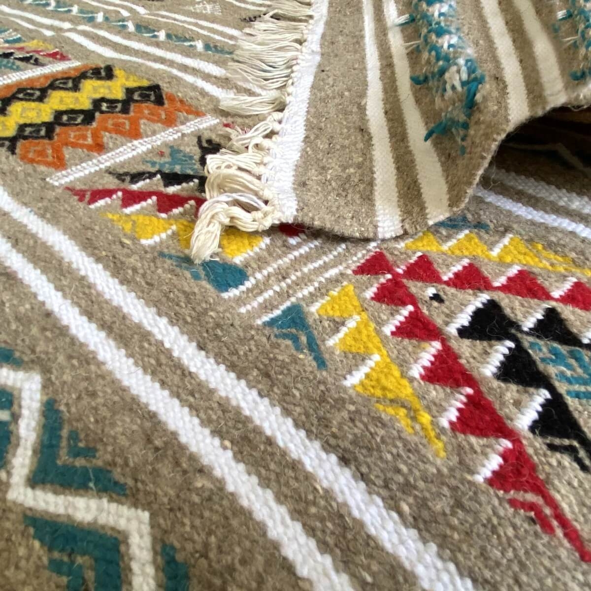 Berber tapijt Tapijt Kilim Aous 150x250 Veelkleurig (Handgeweven, Wol, Tunesië) Tunesisch kilimdeken, Marokkaanse stijl. Rechtho