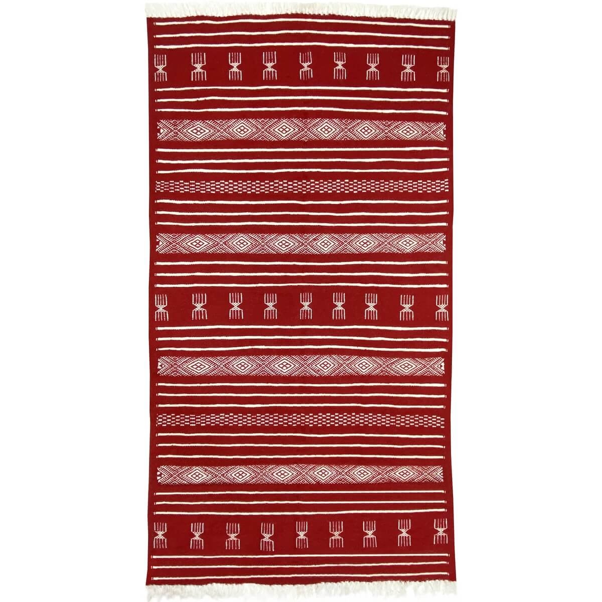 Berber carpet Rug Kilim Kazrach 107x204 Red (Handmade, Wool, Tunisia) Tunisian Rug Kilim style Moroccan rug. Rectangular carpet 