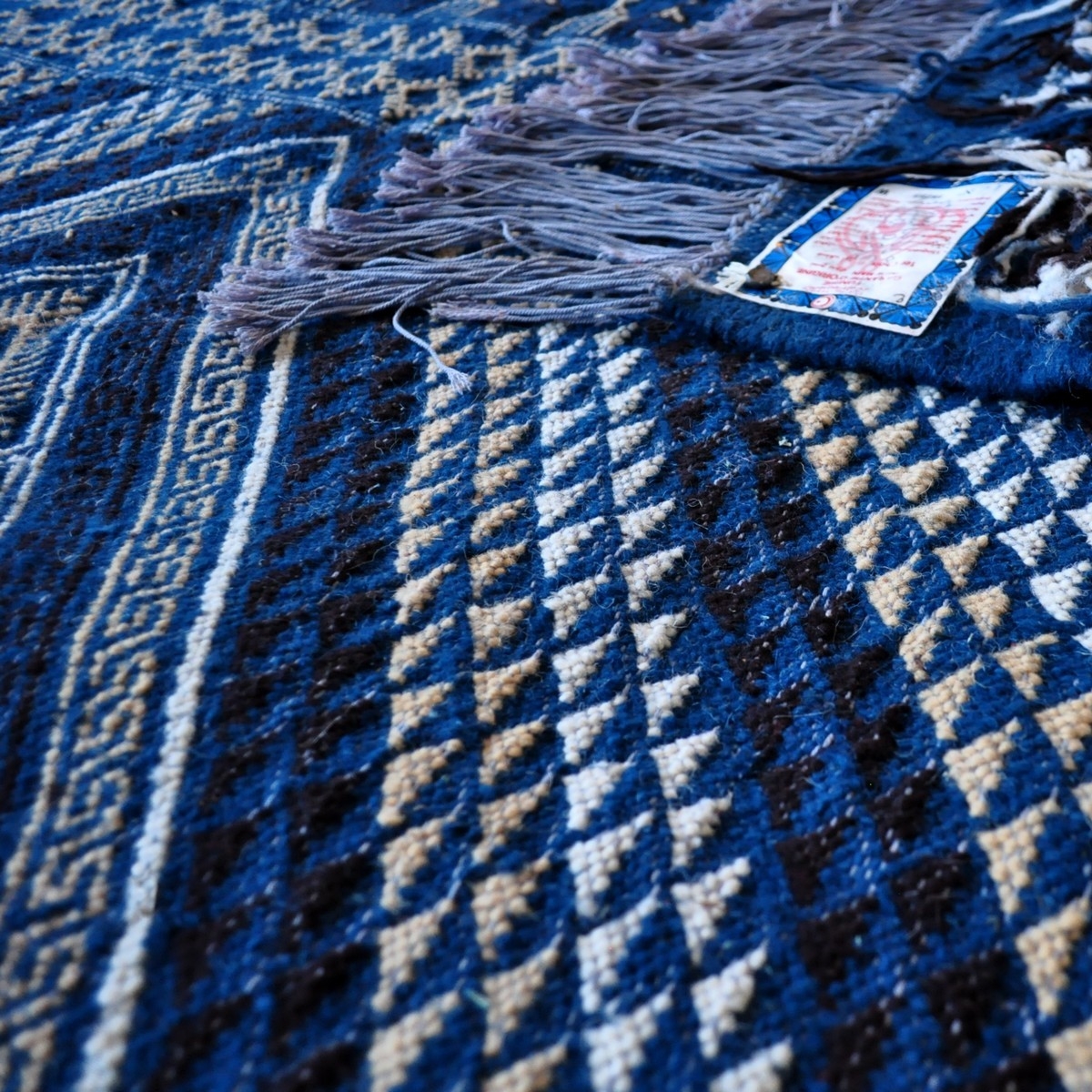 Tapete berbere Grande Tapete Margoum Yamina 165x240 Azul (Artesanal, Lã, Tunísia) Tapete Margoum tunisino da cidade de Kairouan.