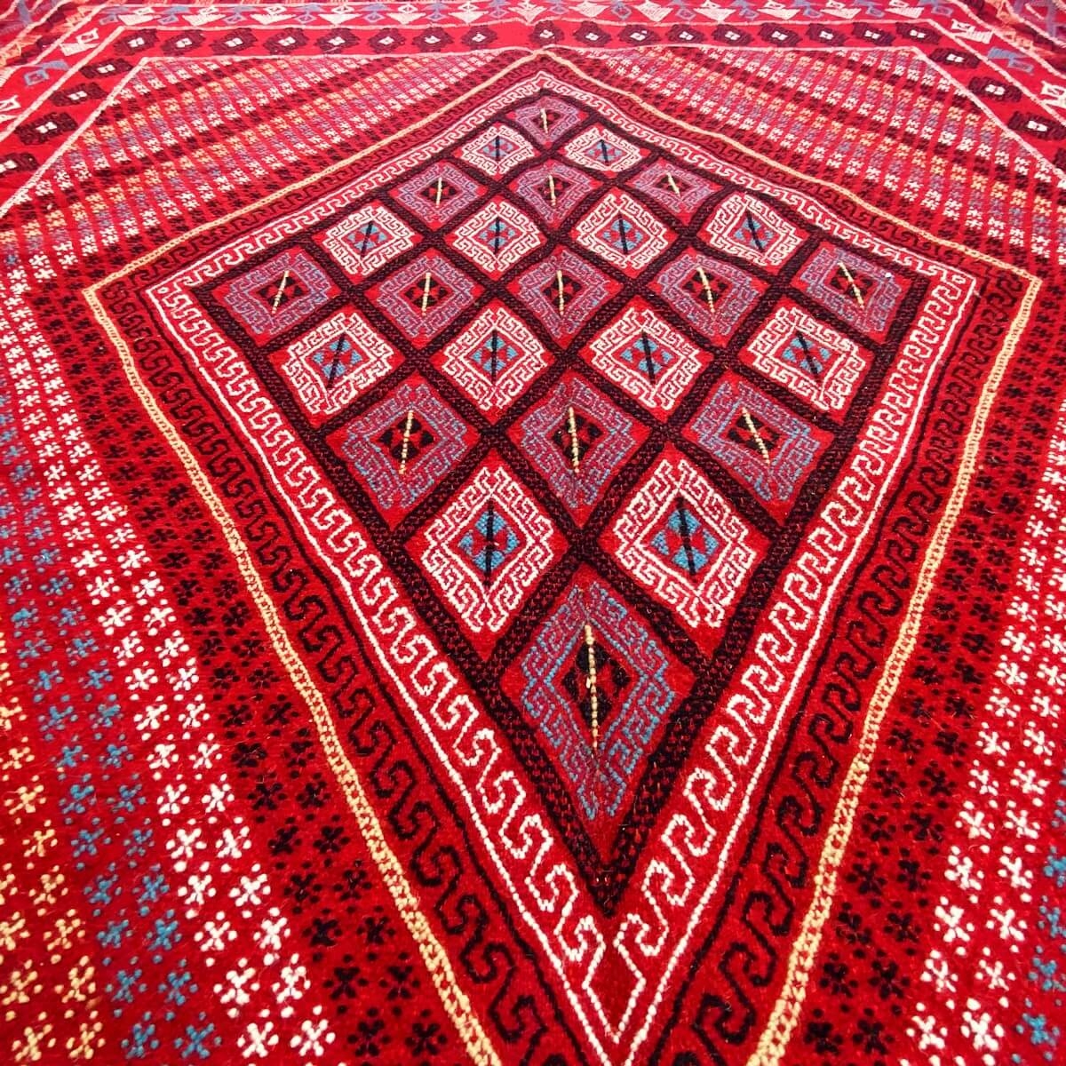 Tapis berbère Grand Tapis Margoum Alula 200x297 Rouge (Fait main, Laine, Tunisie) Tapis margoum tunisien de la ville de Kairouan