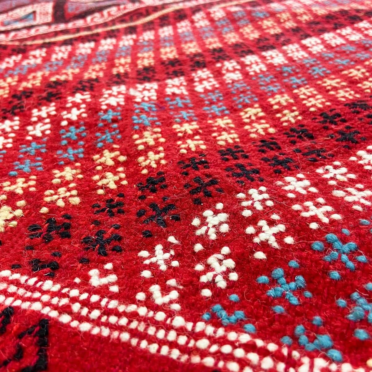 Tapis berbère Grand Tapis Margoum Alula 200x297 Rouge (Fait main, Laine, Tunisie) Tapis margoum tunisien de la ville de Kairouan