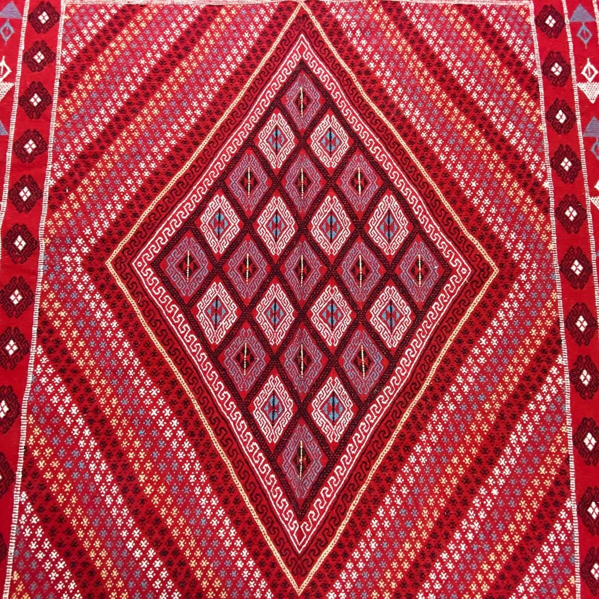 Tapis berbère Grand Tapis Margoum Alula 200x297 Rouge (Fait main, Laine, Tunisie) Tapis margoum tunisien de la ville de Kairouan