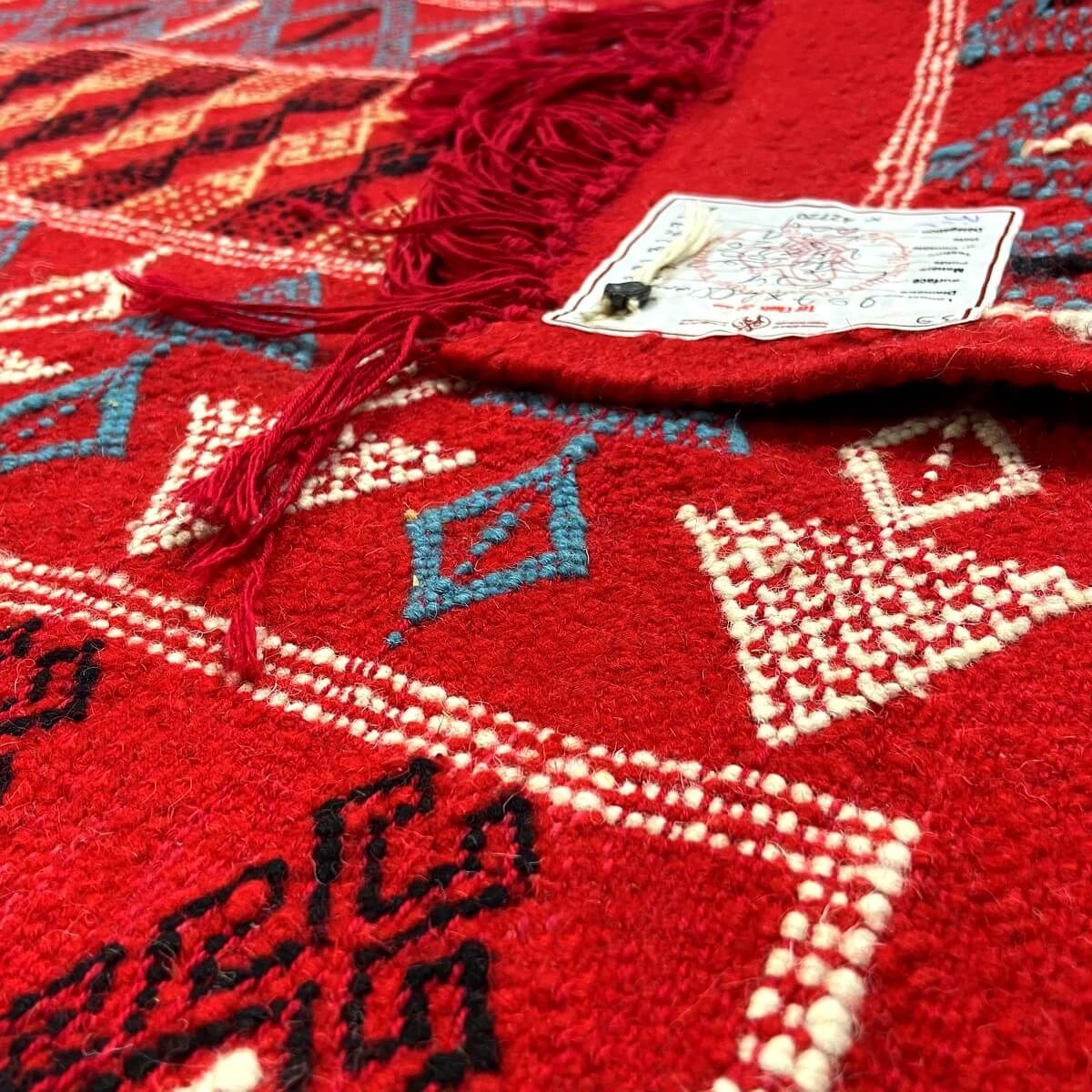 Tapis berbère Grand Tapis Margoum Alula 200x297 Rouge (Fait main, Laine, Tunisie) Tapis margoum tunisien de la ville de Kairouan