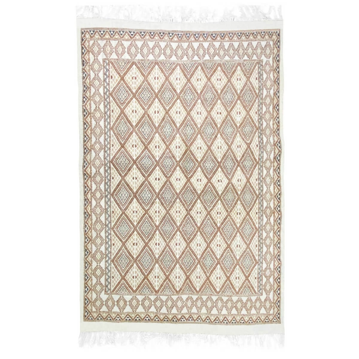 Berber carpet Rug Margoum Alcous 162x250 White/Beige (Handmade, Wool, Tunisia) Tunisian margoum rug from the city of Kairouan. R