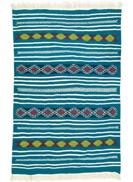 tappeto berbero Tappeto Kilim Emder 107x140 Turchese/Giallo/Rosso (Fatto a mano, Lana) Tappeto kilim tunisino, in stile marocchi