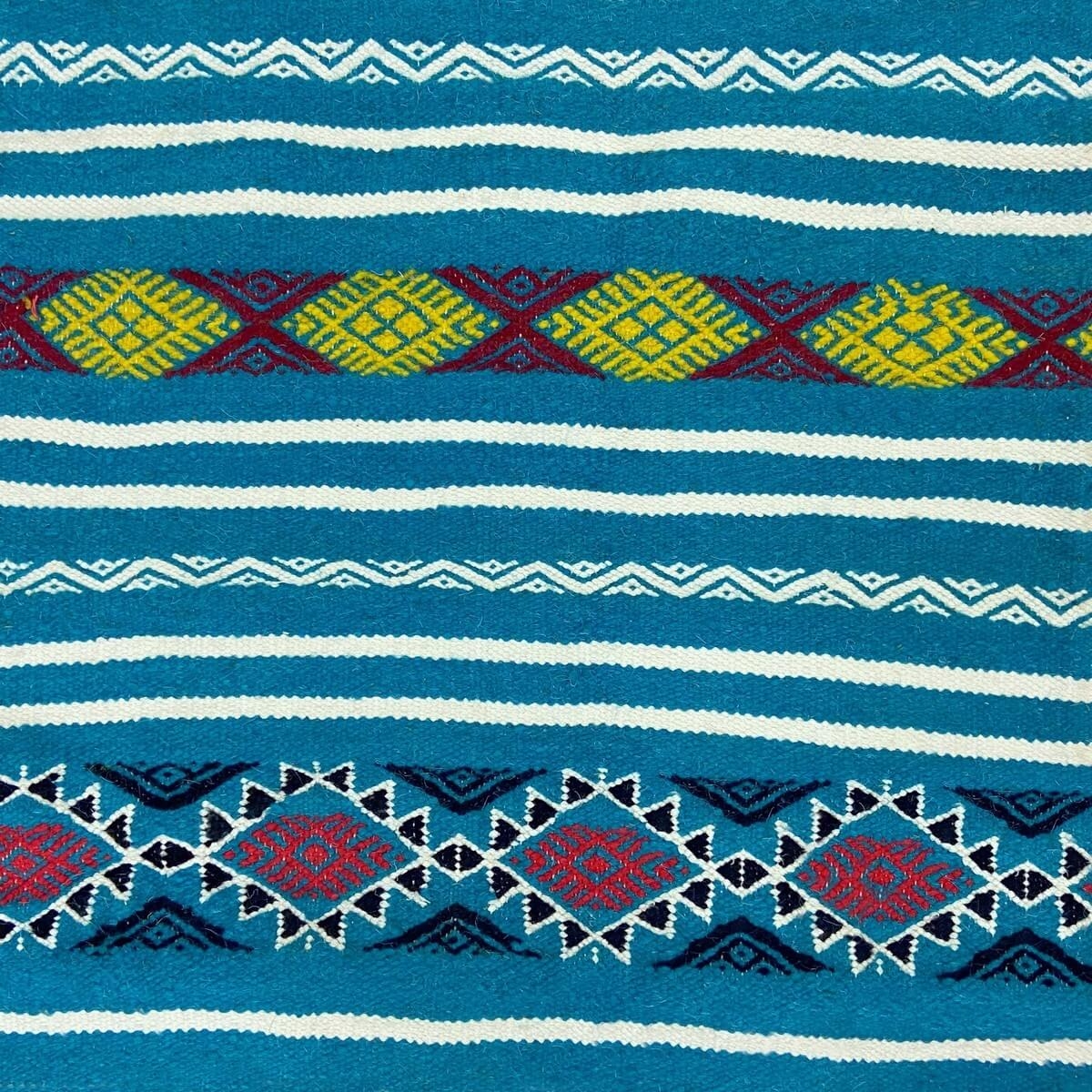 Berber tapijt Tapijt Kilim Emder 107x140 Turkoois/Jeel/Rood (Handgeweven, Wol, Tunesië) Tunesisch kilimdeken, Marokkaanse stijl.
