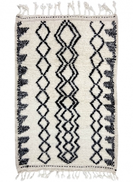 Berber tapijt Vloerkleed Beni Ouarain Ikerri 80x125 cm Wit en Zwart (Handgeweven, Wol, Marokko) Tunesisch Margoum Tapijt uit de 
