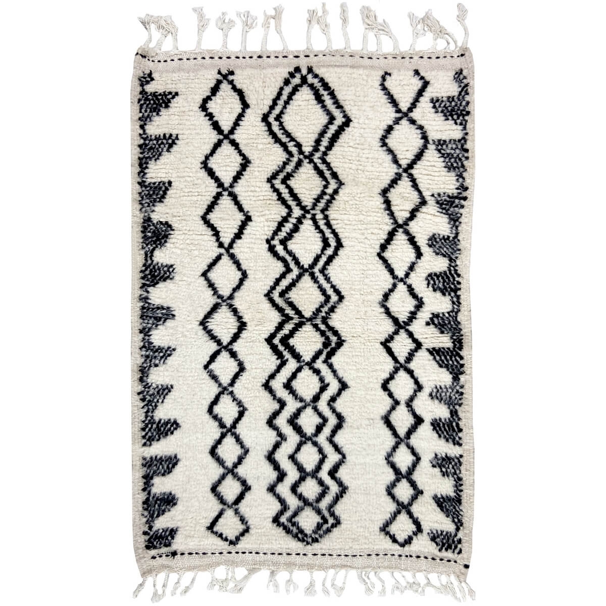 Berber carpet Rug Beni Ouarain Ikerri 80x125 cm White and Black (Handmade, Wool, Morocco) Tunisian margoum rug from the city of 