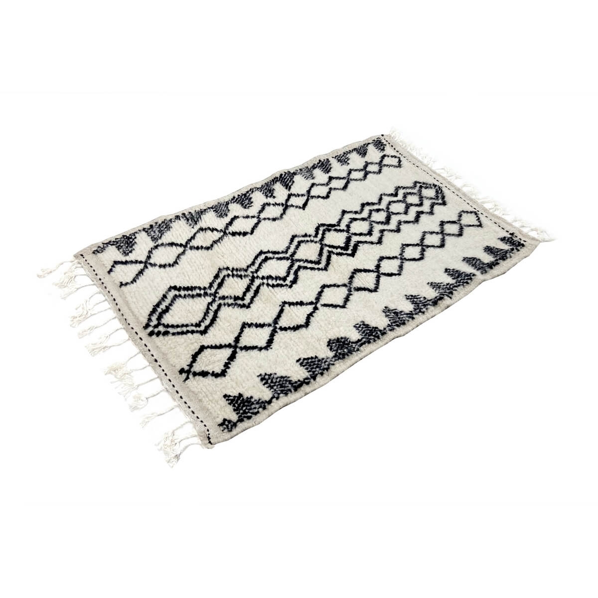 Berber carpet Rug Beni Ouarain Ikerri 80x125 cm White and Black (Handmade, Wool, Morocco) Tunisian margoum rug from the city of 