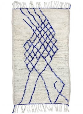 tappeto berbero Tappeto Beni Ouarain Ikerri 80x125 cm Bianco e Blu (Fatto a mano, Lana, Marocco) Tappeto margoum tunisino della 