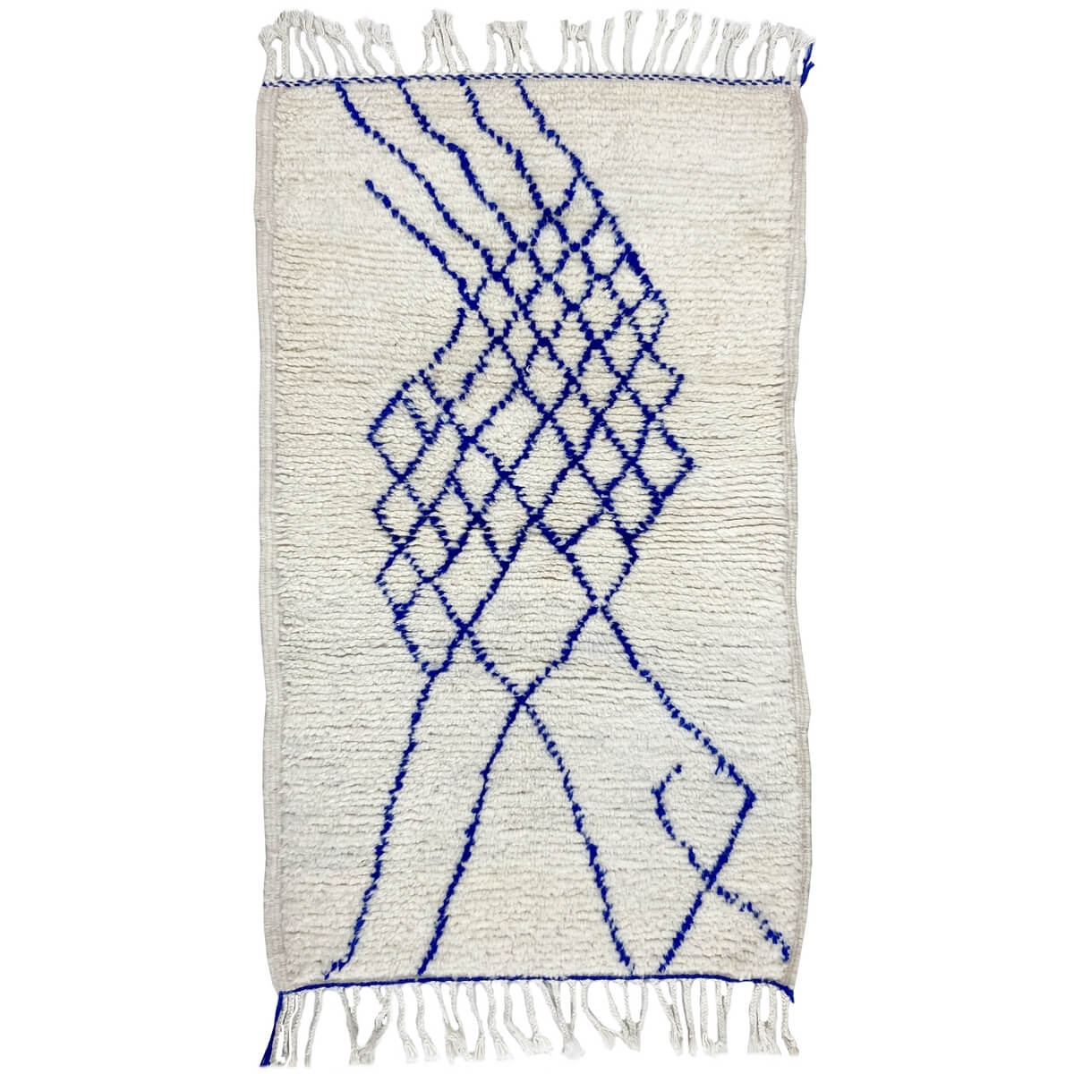 Berber carpet Rug Beni Ouarain Ikerri 80x125 cm White and Blue (Handmade, Wool, Morocco) Tunisian margoum rug from the city of K