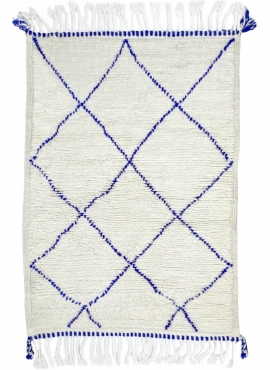 tappeto berbero Tappeto Beni Ouarain Telha 85x125 cm Bianco e Blu (Fatto a mano, Lana, Marocco) Tappeto margoum tunisino della c