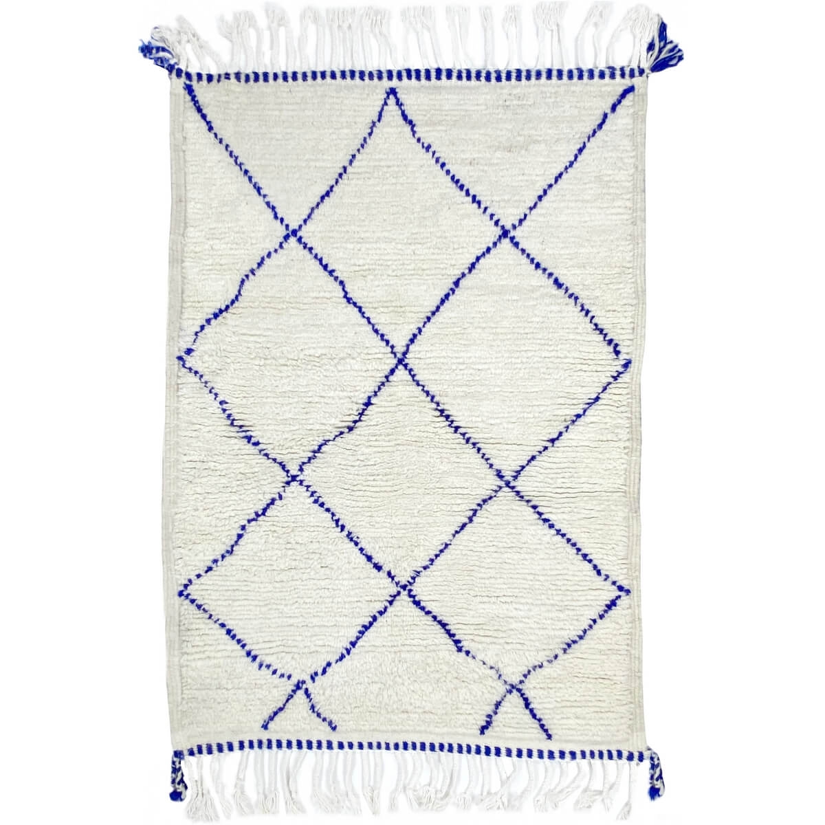 Berber carpet Rug Beni Ouarain Telha 85x125 cm White and Blue (Handmade, Wool, Morocco) Tunisian margoum rug from the city of Ka