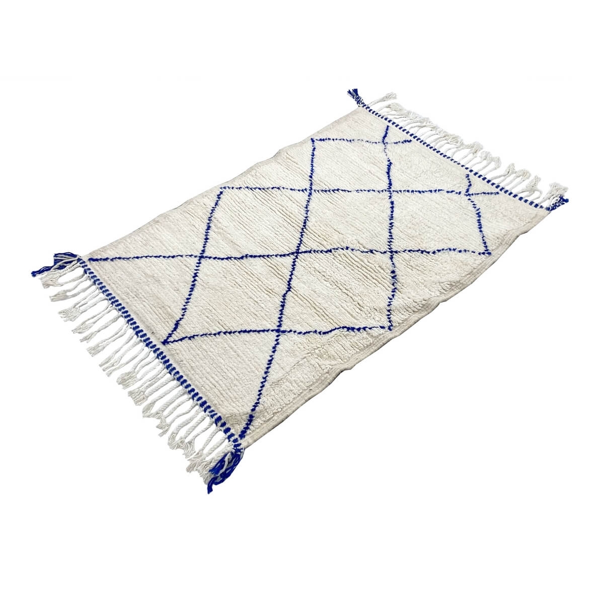 Berber carpet Rug Beni Ouarain Telha 85x125 cm White and Blue (Handmade, Wool, Morocco) Tunisian margoum rug from the city of Ka