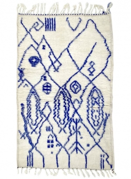 tappeto berbero Tappeto Azilal Oukwes 80x135 cm Bianco e Blu (Fatto a mano, Lana, Marocco) Tappeto margoum tunisino della città 